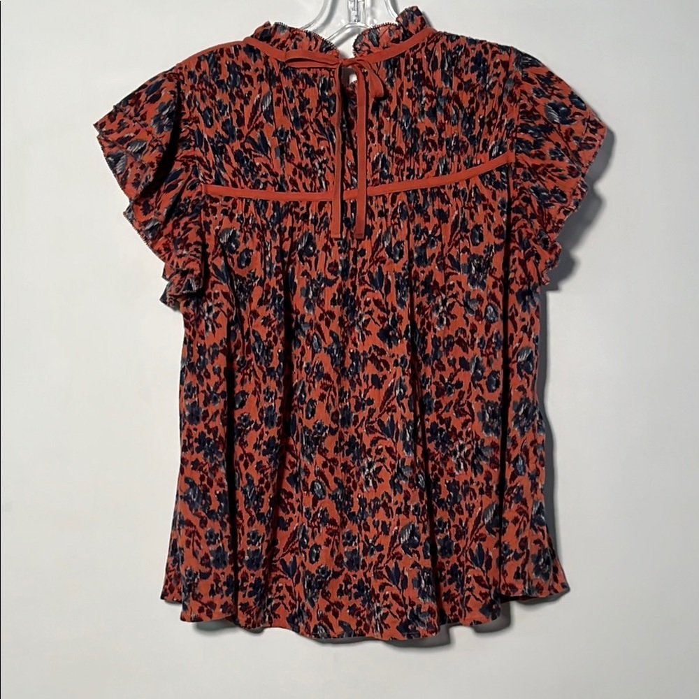 ULLA JOHNSON Etta Boho City Hi Neck Ruffle Cap SLV Pleat Yoke Tie Keyhole Top 6